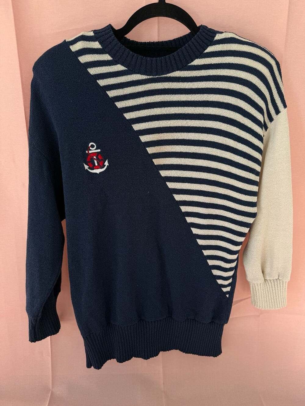 Vintage Anthony Sicari Nautical Anchor & Striped Colorblock Sweater